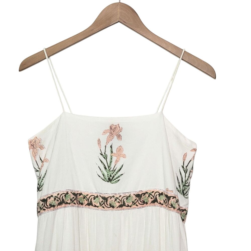 Madison Mathews White Cotton Embroidered Maxi Dress Boho Ruffled Hem L - Picture 3 of 16
